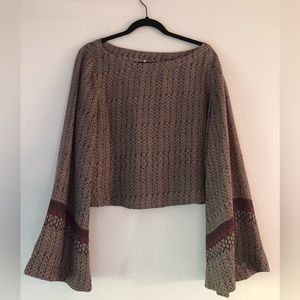 Free People Purple Boho Silky Long-sleeve Top